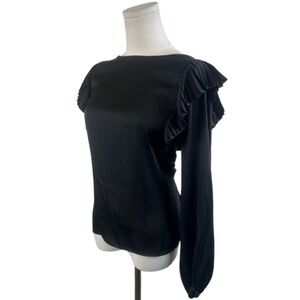 The Kooples Ruffled Top Long Sleeve Black Blouse Size 1 $195‎